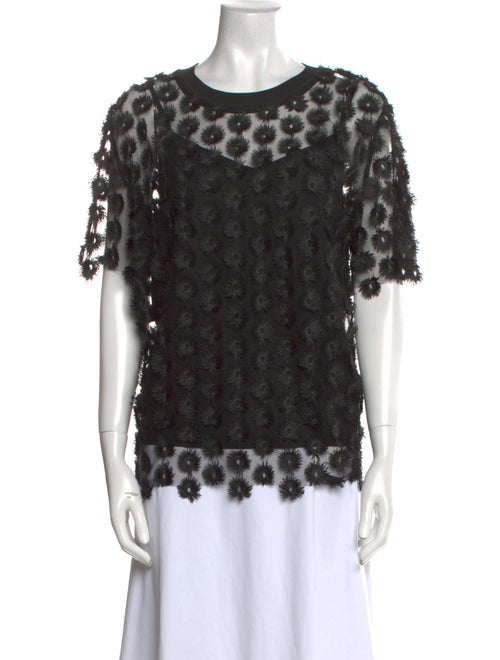 Carven Lace Pattern Crew Neck Blouse