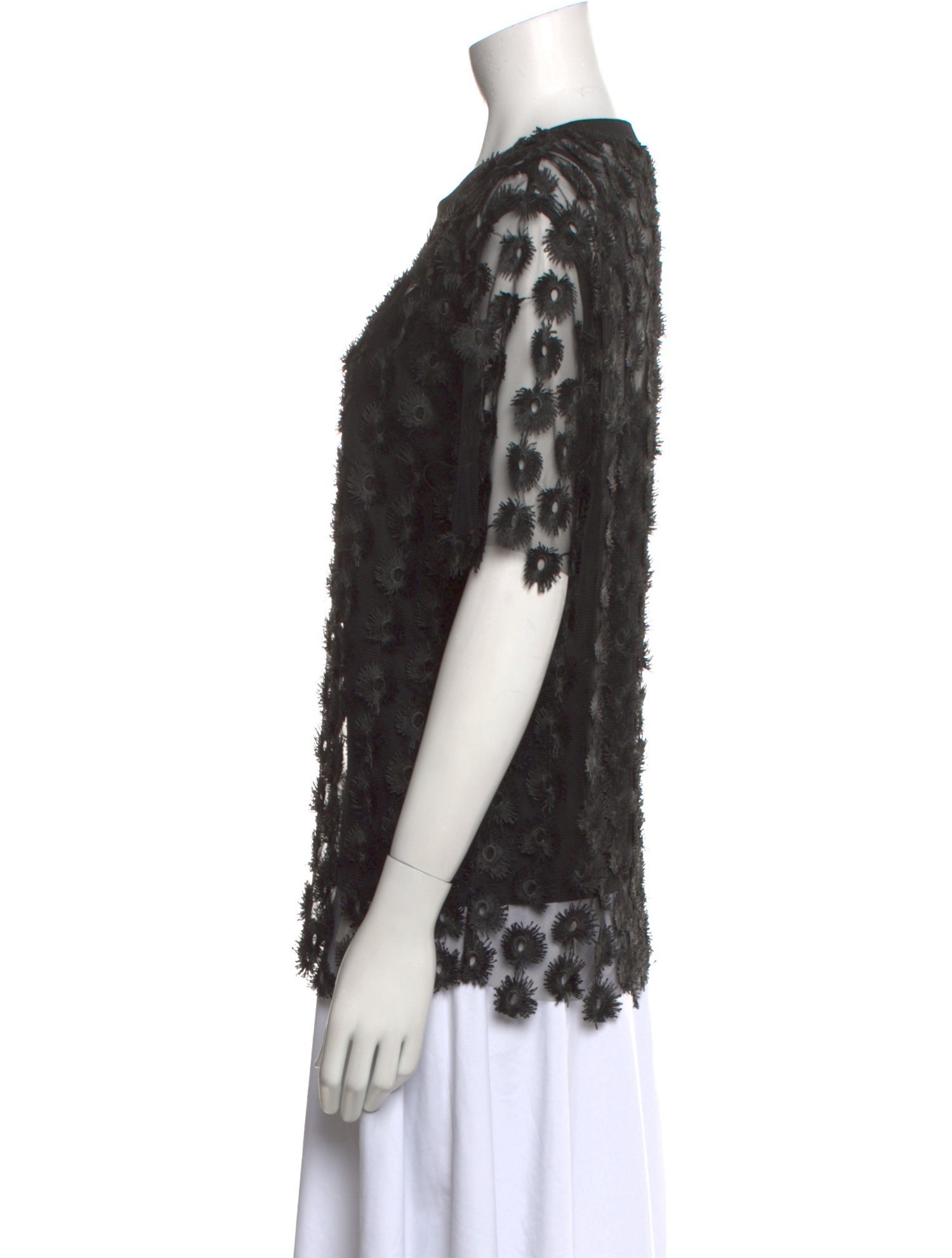 Carven Lace Pattern Crew Neck Blouse