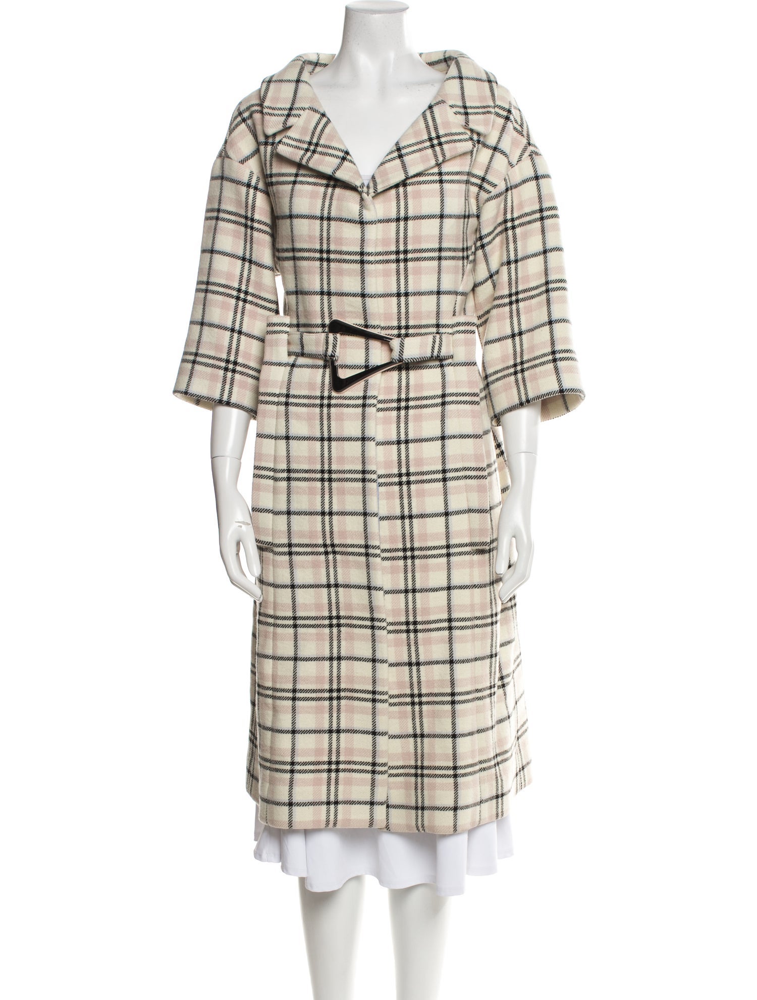 Carven Wool Plaid Print Coat