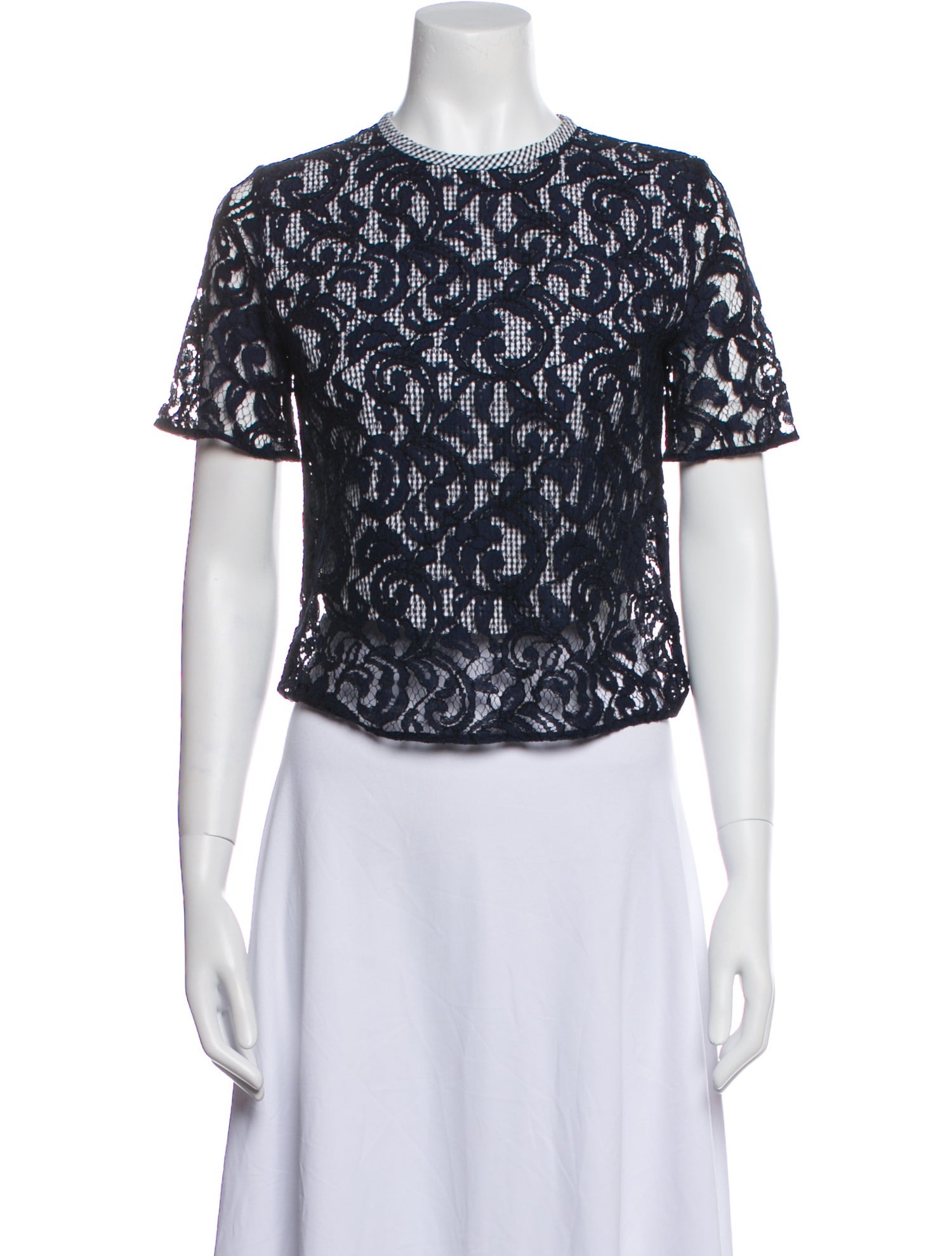 Carven Lace Pattern Crew Neck Blouse