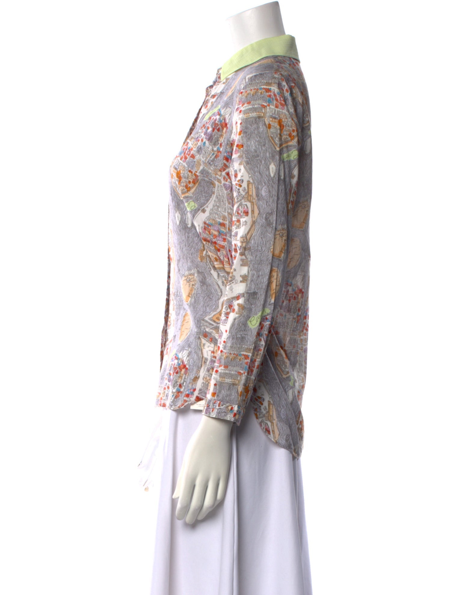 Carven Printed Three-Quarter Sleeve Button-Up Top