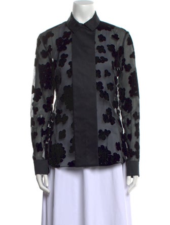 Carven Printed Long Sleeve Button-Up Top