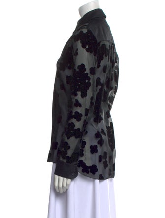 Carven Printed Long Sleeve Button-Up Top