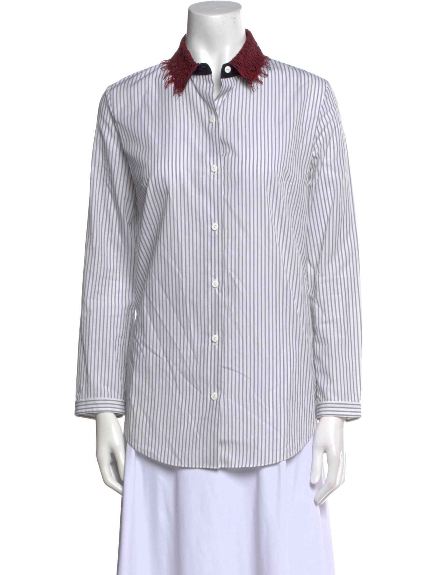 Carven Striped Three-Quarter Sleeve Button-Up Top