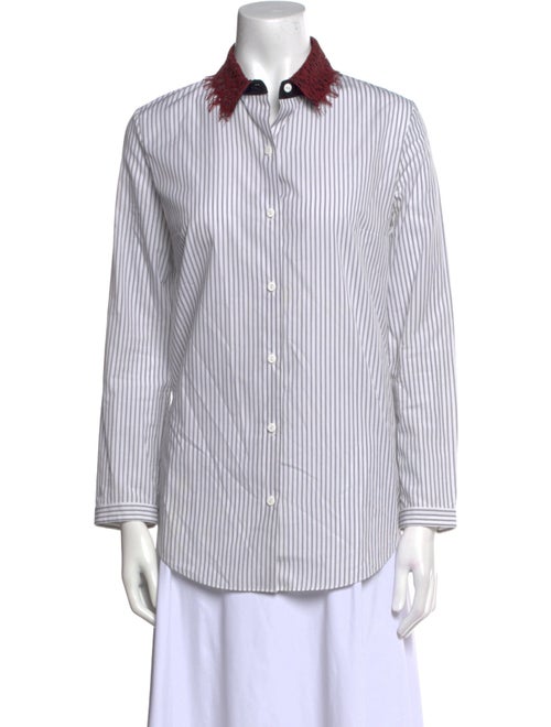 Carven Striped Three-Quarter Sleeve Button-Up Top