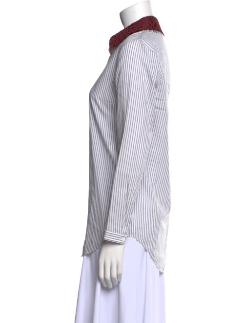 Carven Striped Three-Quarter Sleeve Button-Up Top