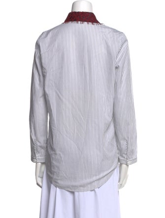 Carven Striped Three-Quarter Sleeve Button-Up Top