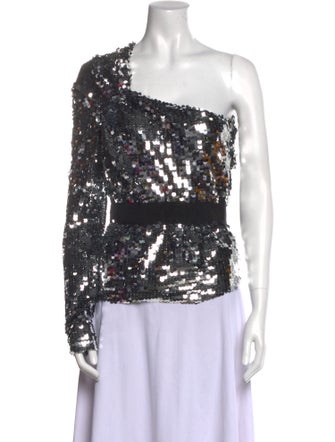 Carven Patterned One-Shoulder Top