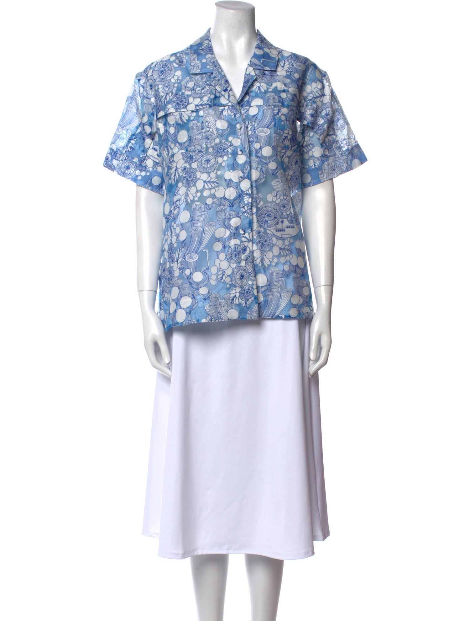 Carven Printed V-Neck Button-Up Top