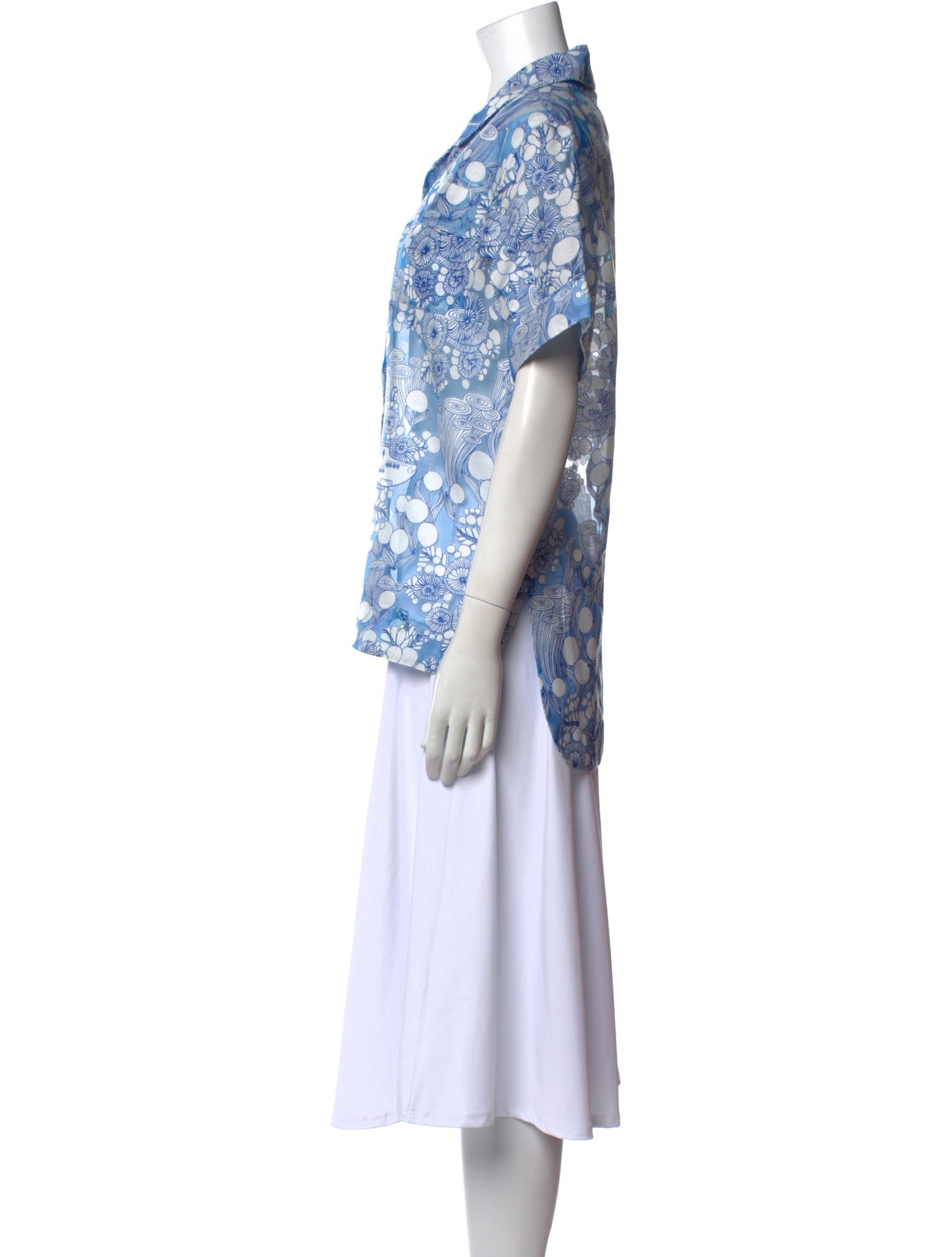 Carven Printed V-Neck Button-Up Top