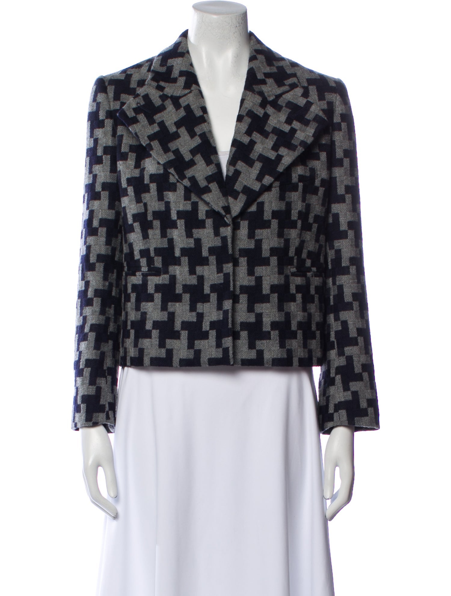 Carven Virgin Wool Plaid Print Blazer