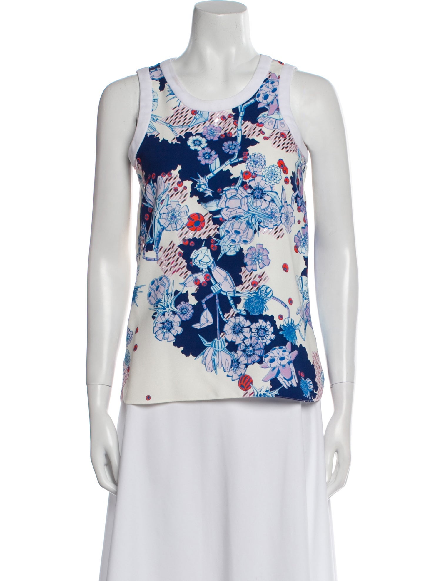 Carven Floral Print Scoop Neck Top