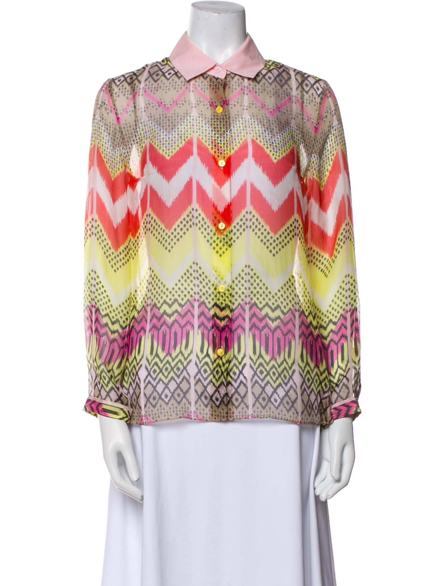 Carven Printed Long Sleeve Button-Up Top