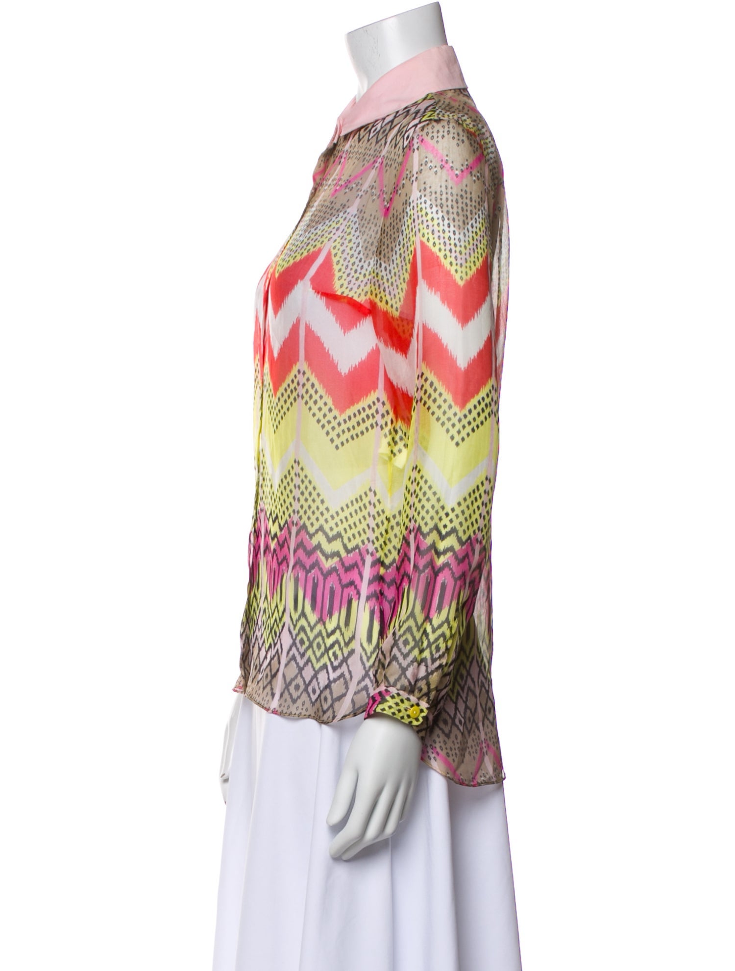 Carven Printed Long Sleeve Button-Up Top