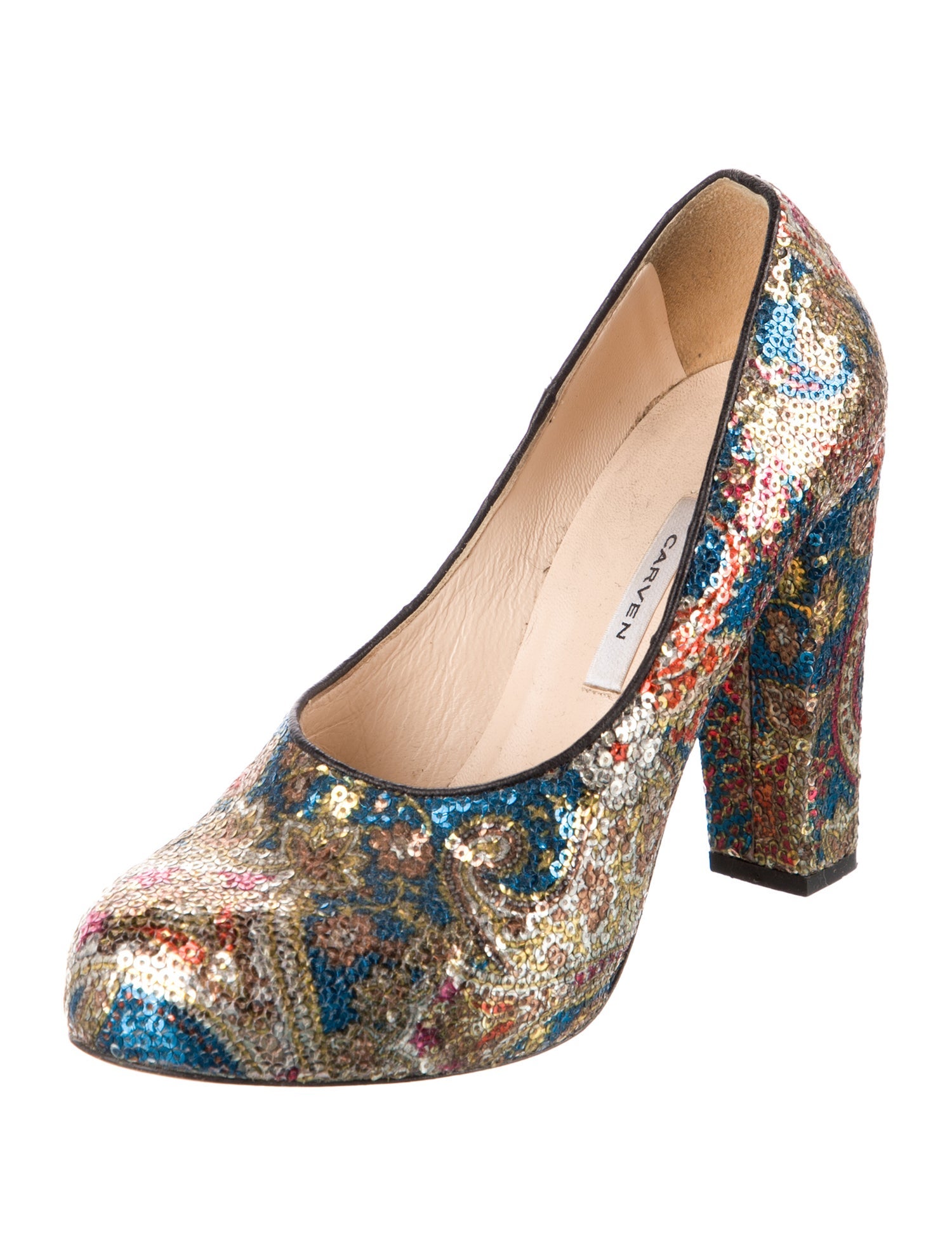 Carven Sequins Paisley Print Pumps