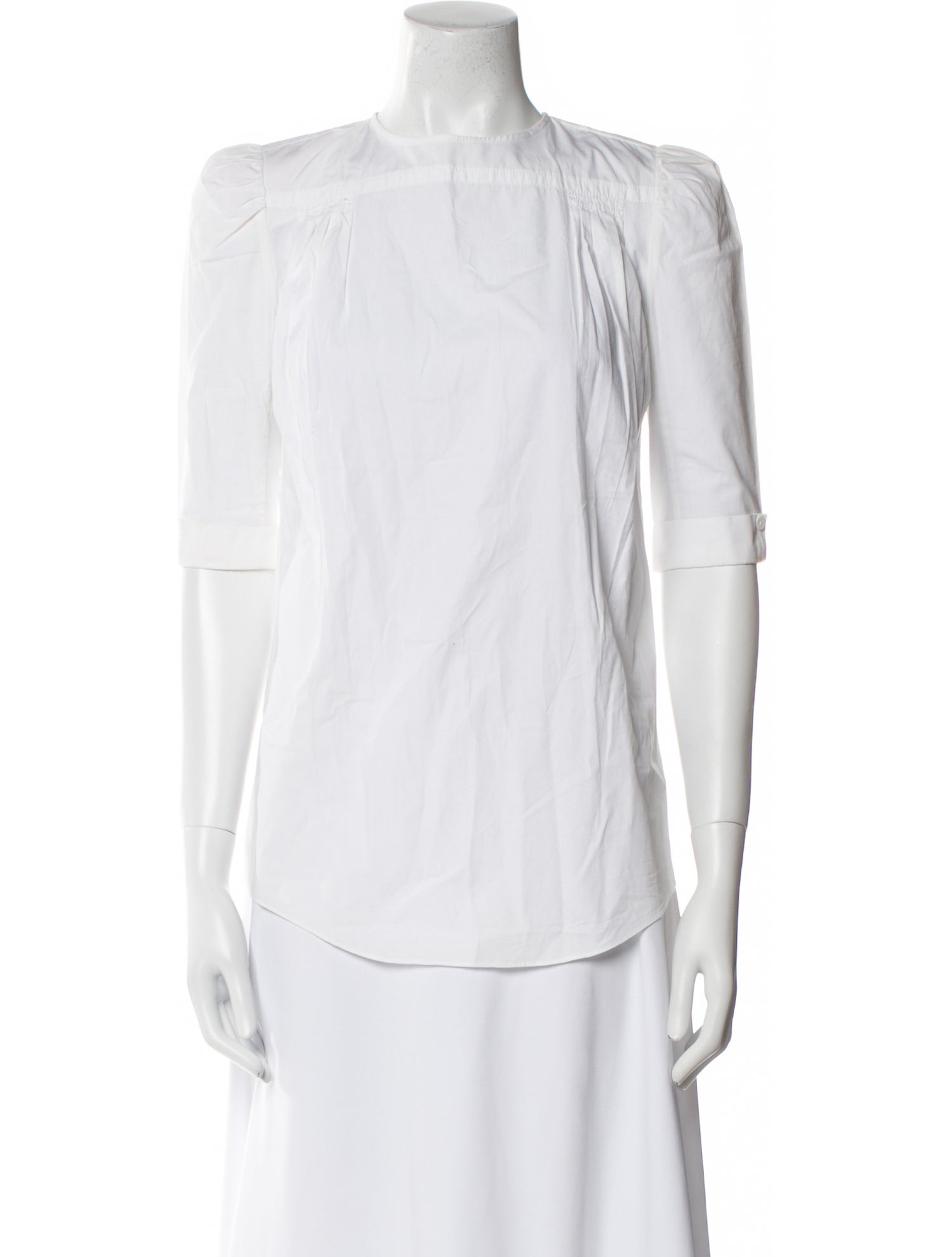Carven Mock Neck Short Sleeve Blouse