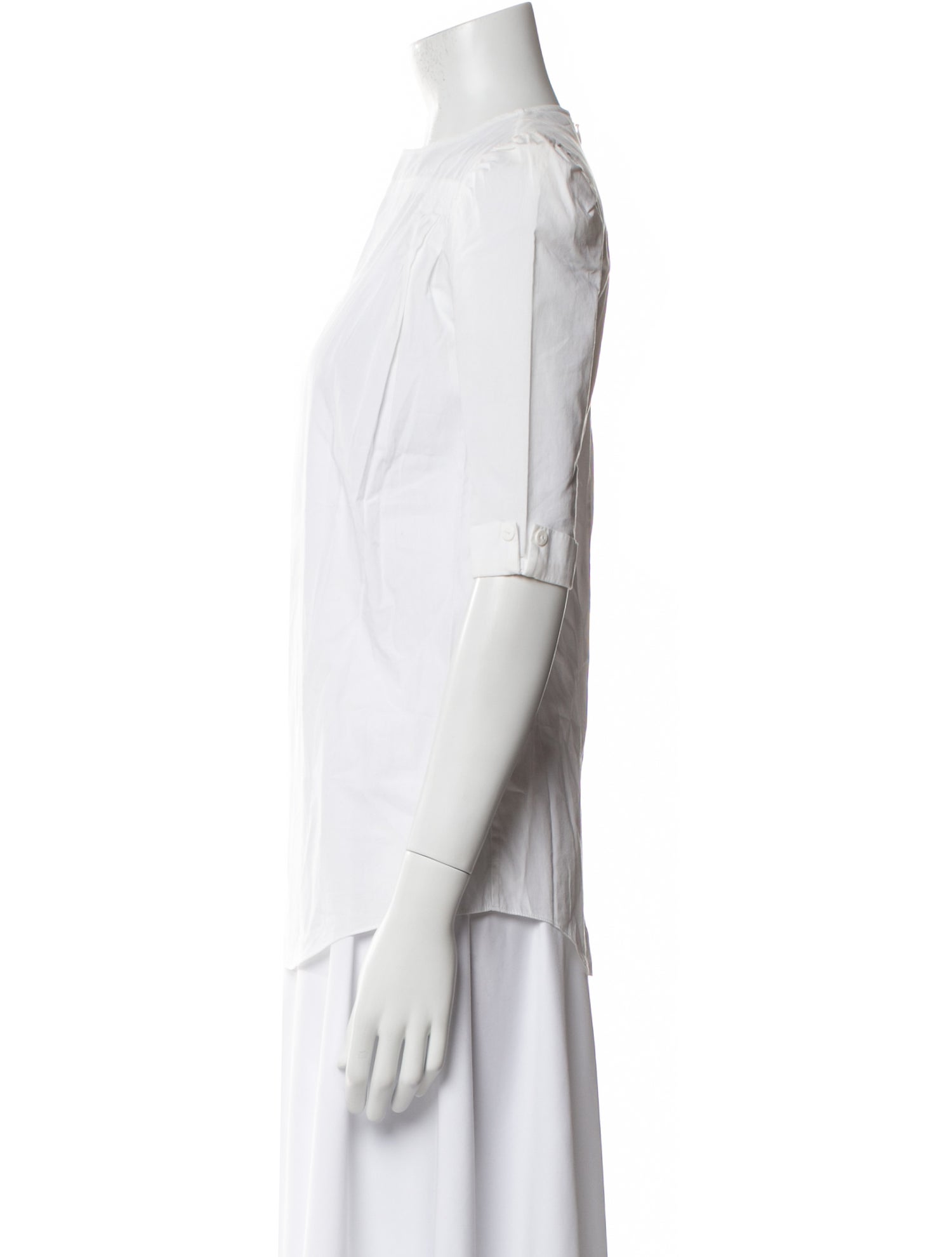 Carven Mock Neck Short Sleeve Blouse