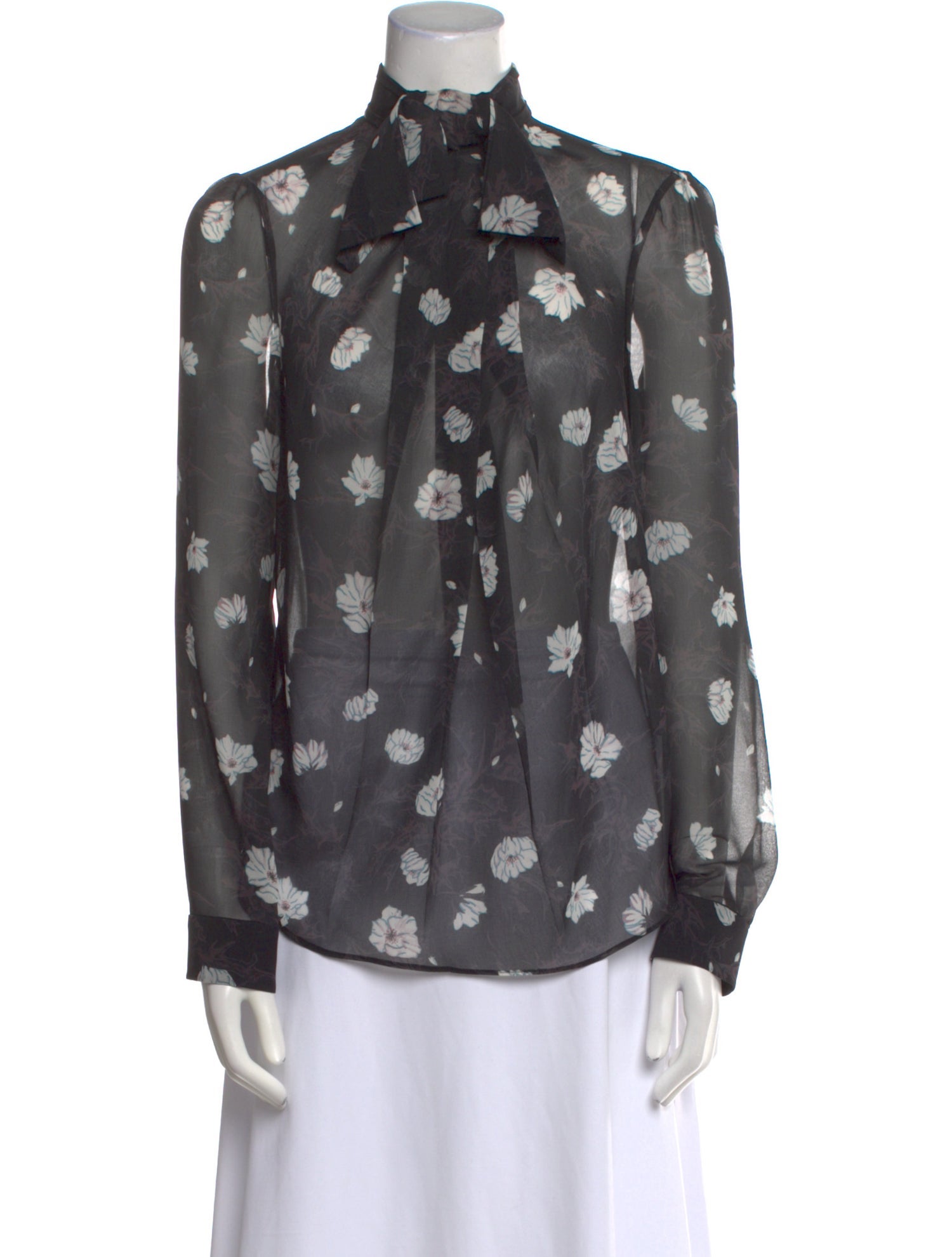 Carven Printed Mock Neck Button-Up Top