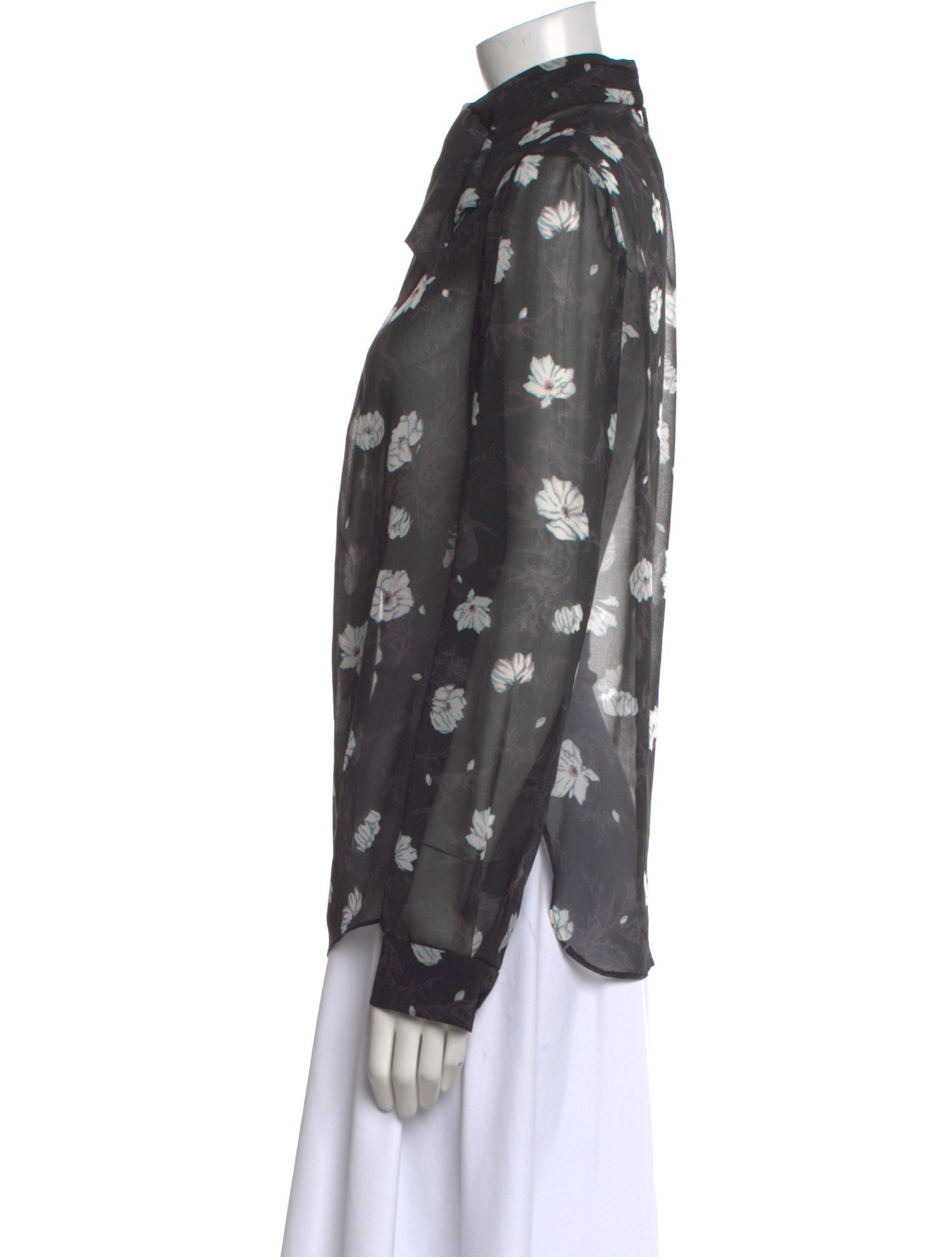 Carven Printed Mock Neck Button-Up Top