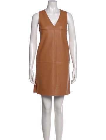 Pre-owned Carven Lamb Leather Mini Dress In Orange