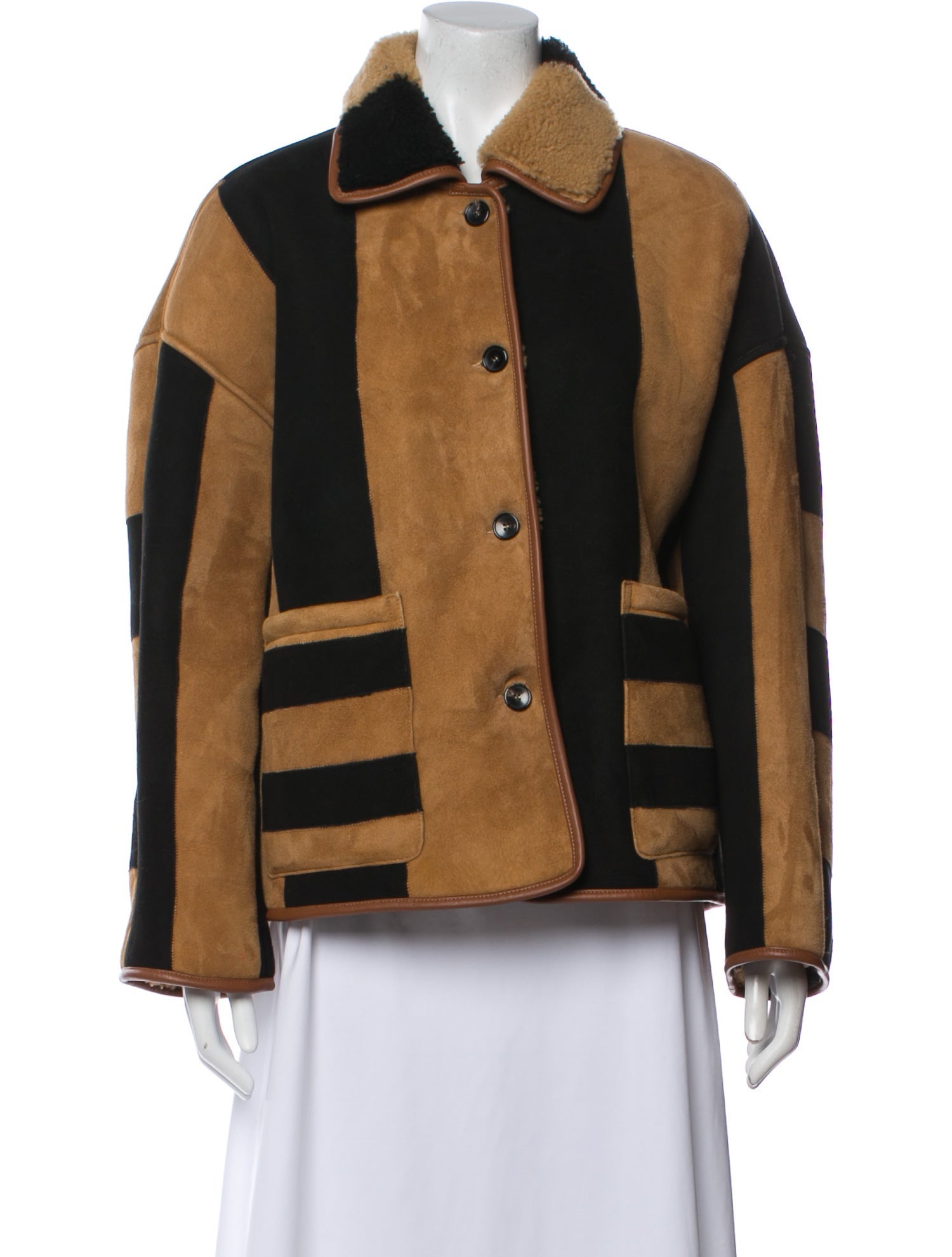 Cawley Studio Shearling Colorblock Pattern Utility Jacket