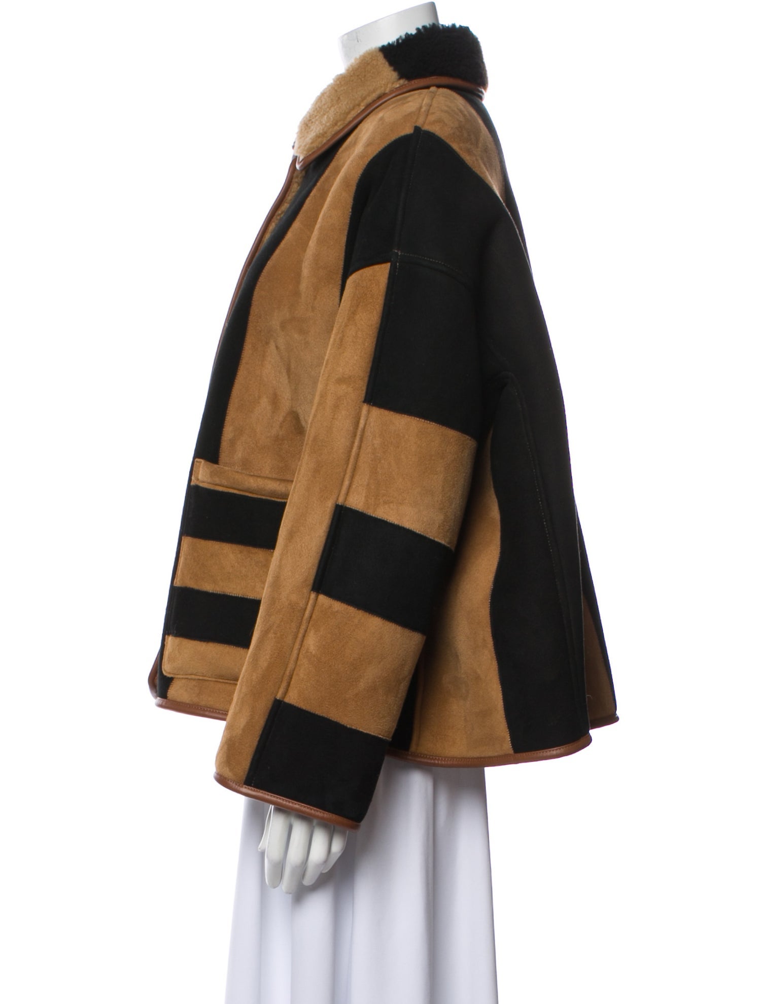 Cawley Studio Shearling Colorblock Pattern Utility Jacket