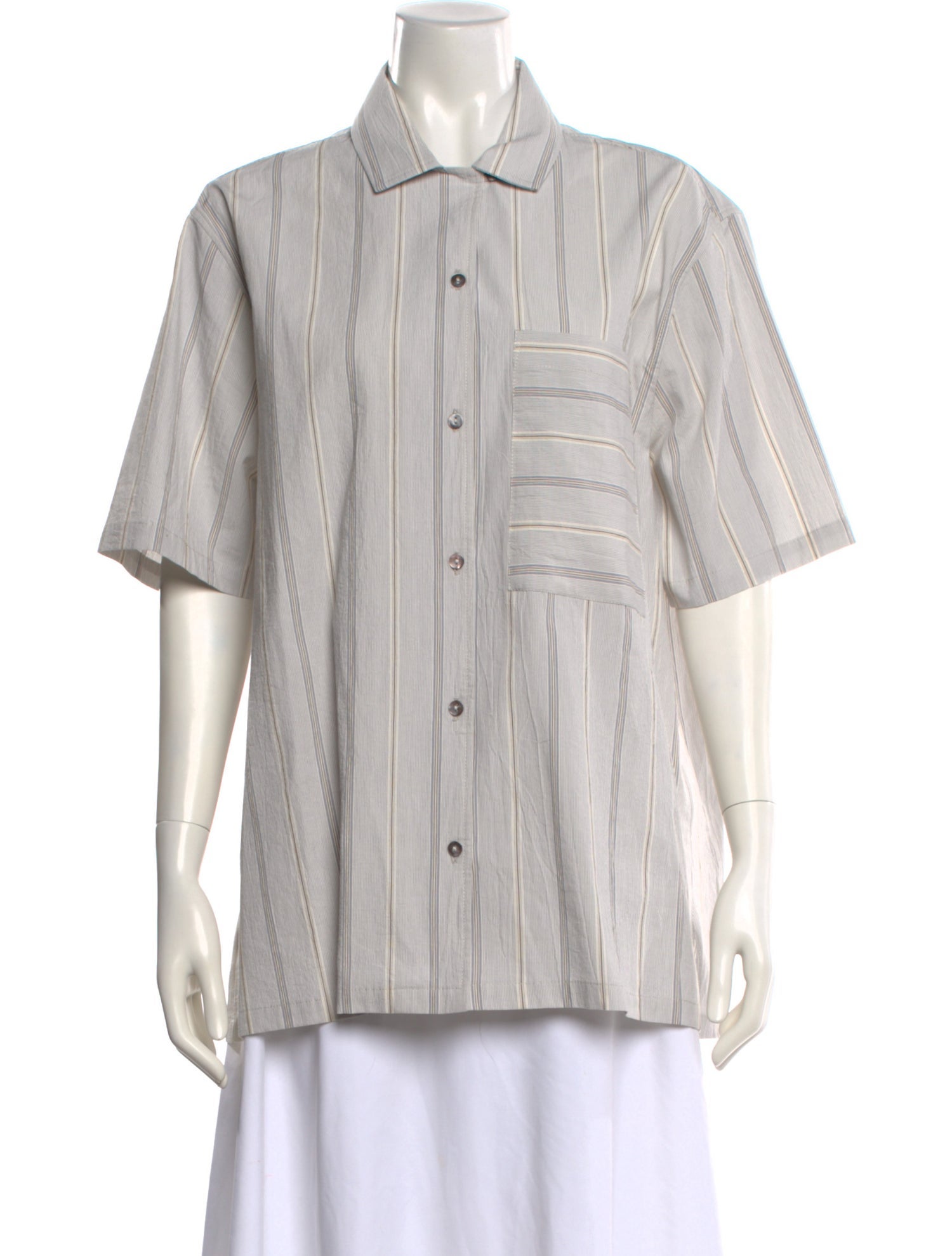Cawley Studio Striped Short Sleeve Button-Up Top