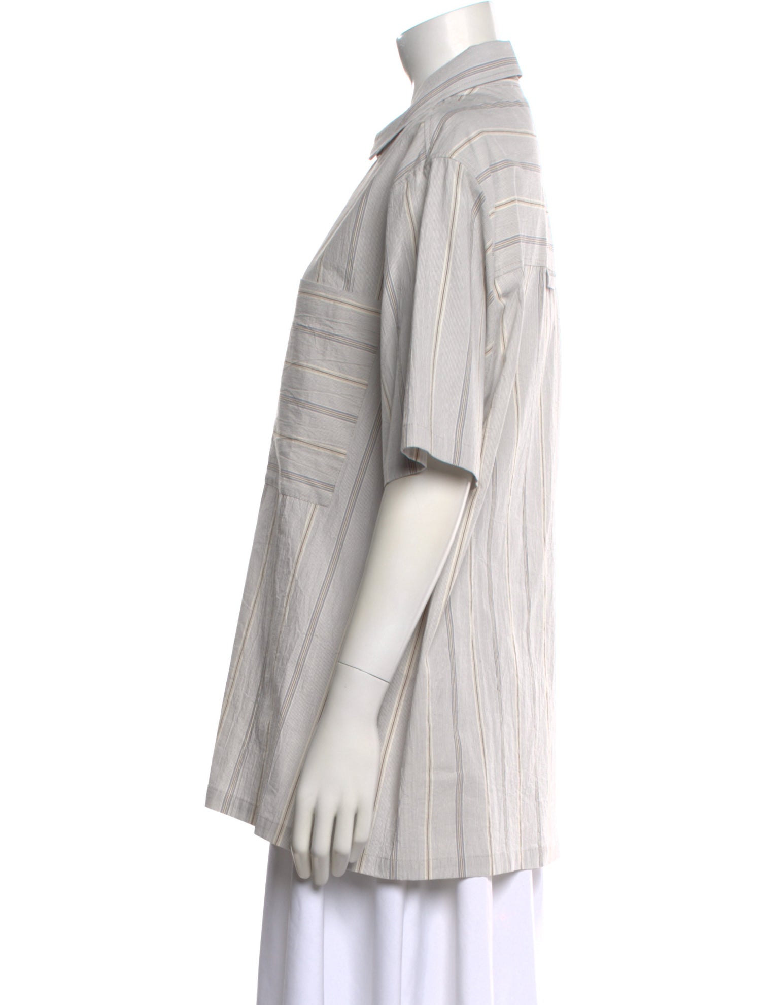 Cawley Studio Striped Short Sleeve Button-Up Top