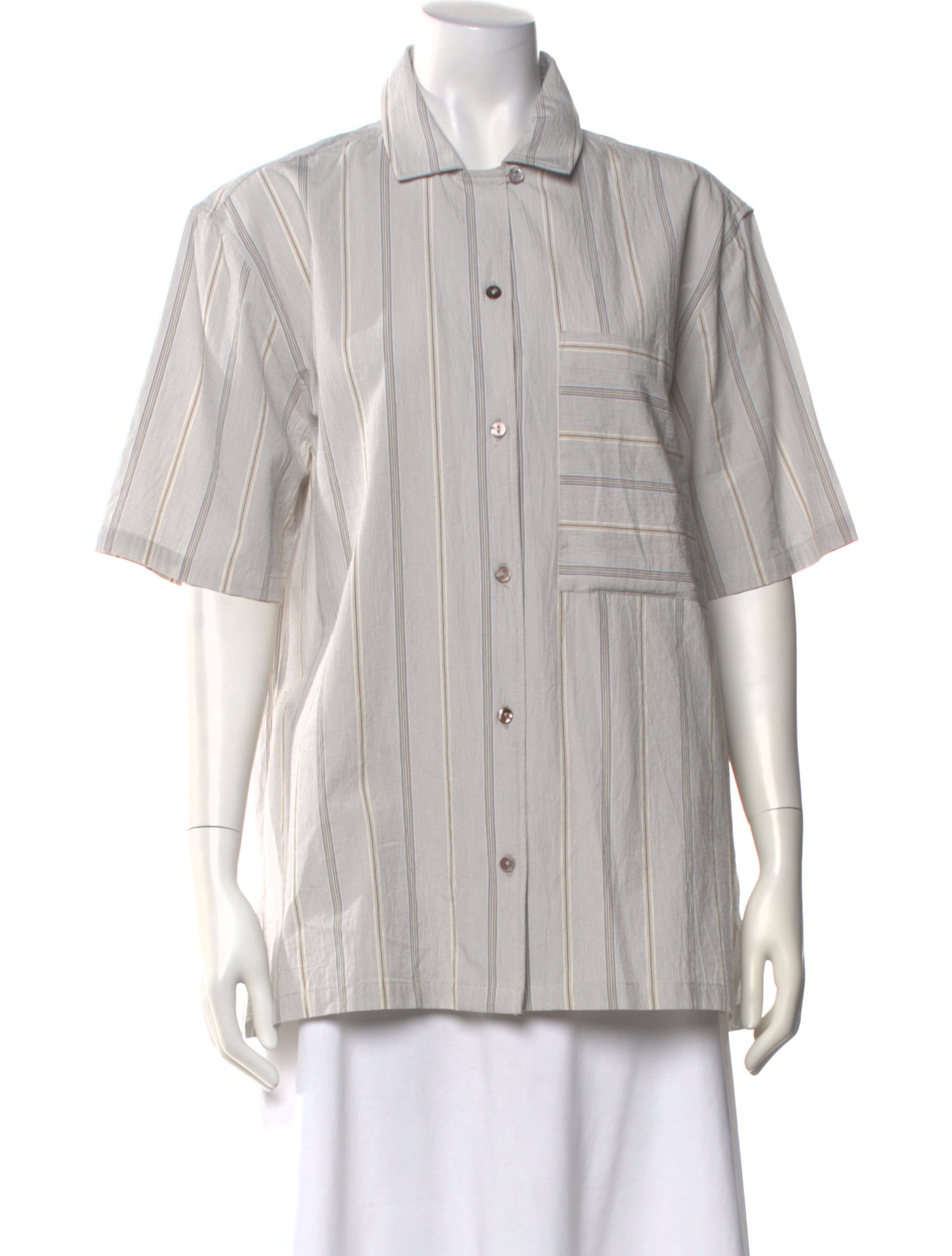 Cawley Studio Striped Short Sleeve Button-Up Top