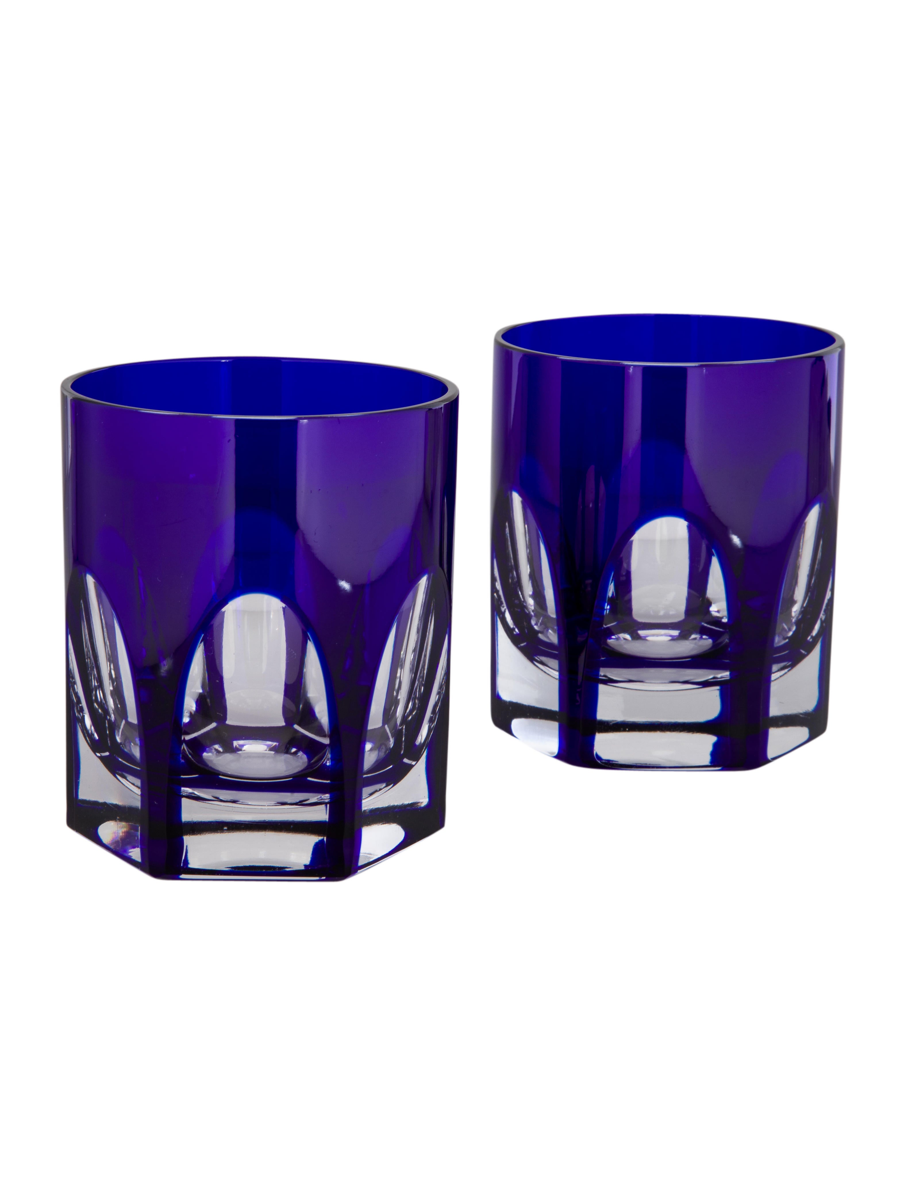 Curated by The RealReal Pair of Cobalt Crystal Whiskey Glasses