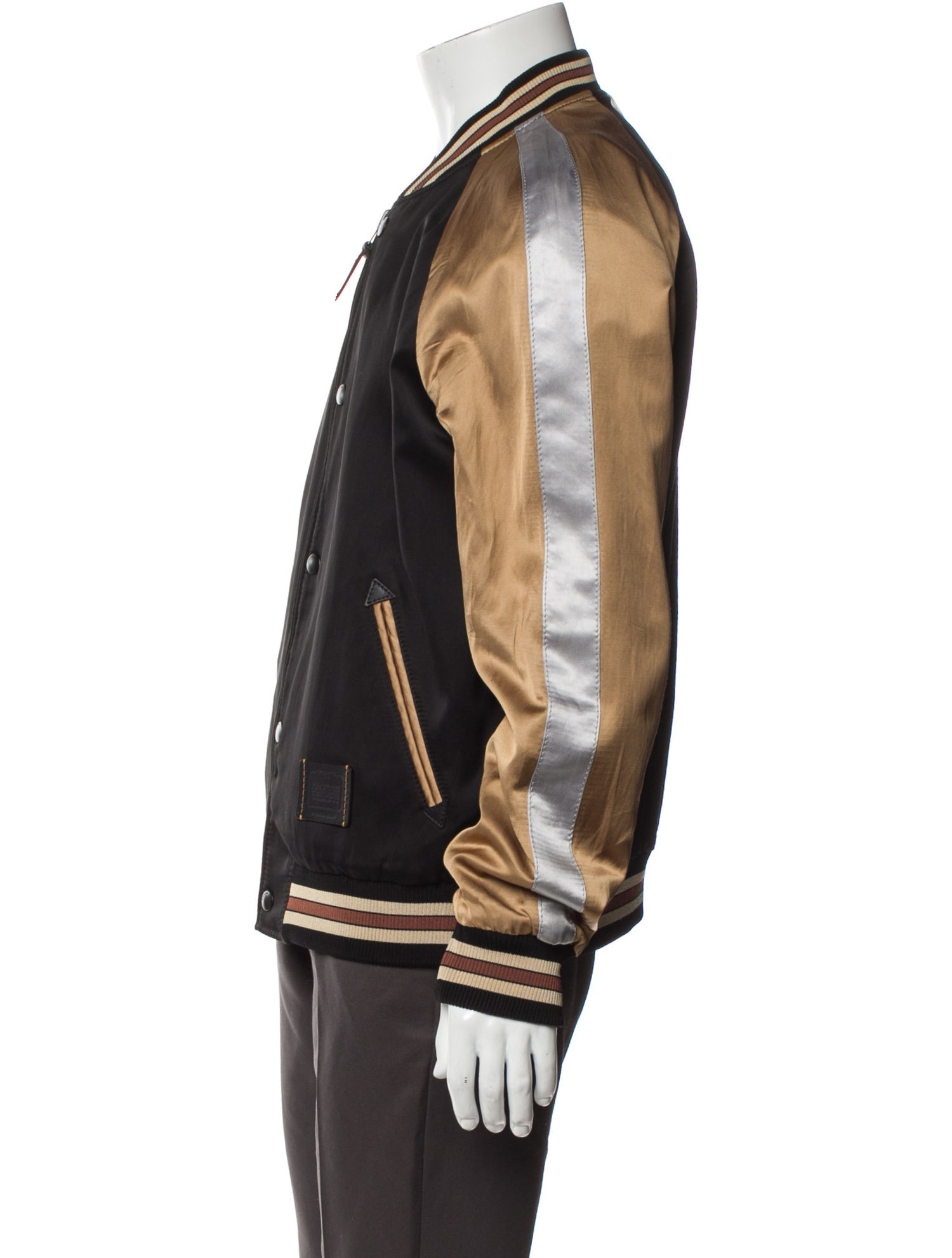 Coach Lamb Leather Striped Bomber Jacket