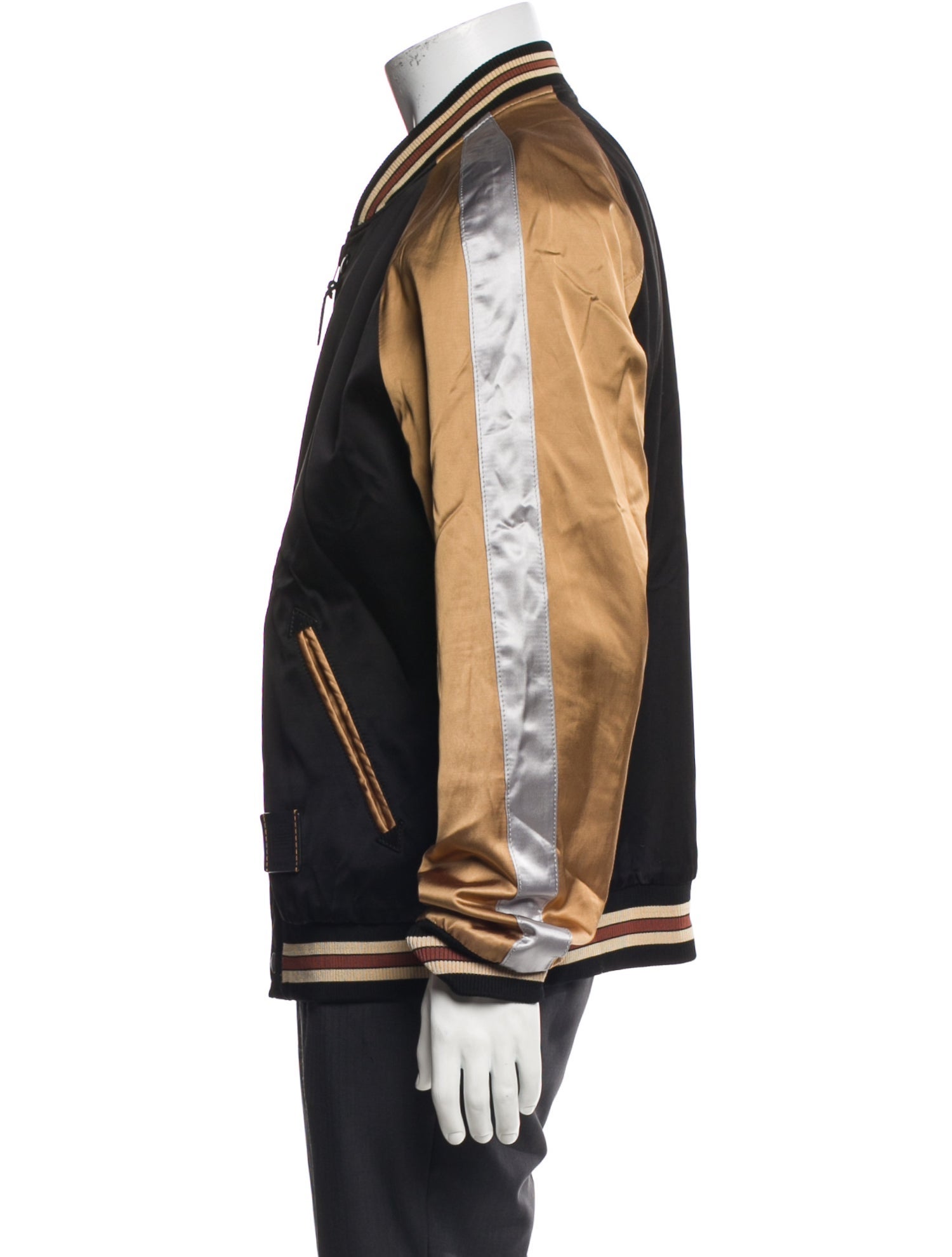 Coach Lamb Leather Striped Reversible Bomber Jacket