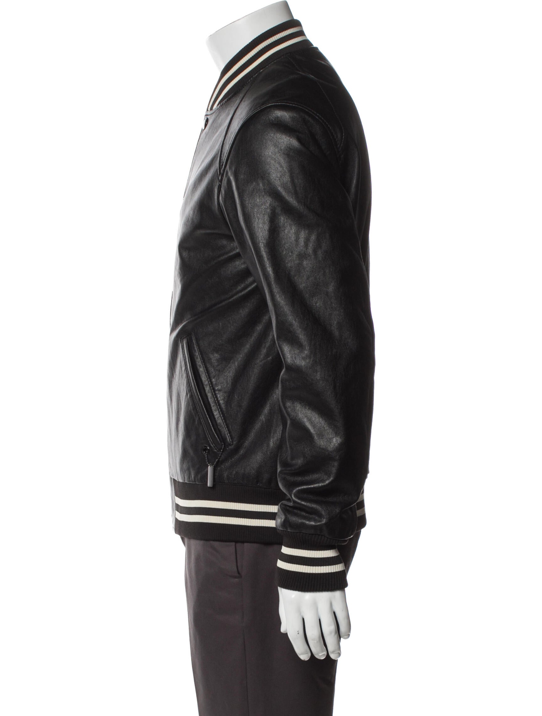 Coach Lamb Leather Striped Bomber Jacket