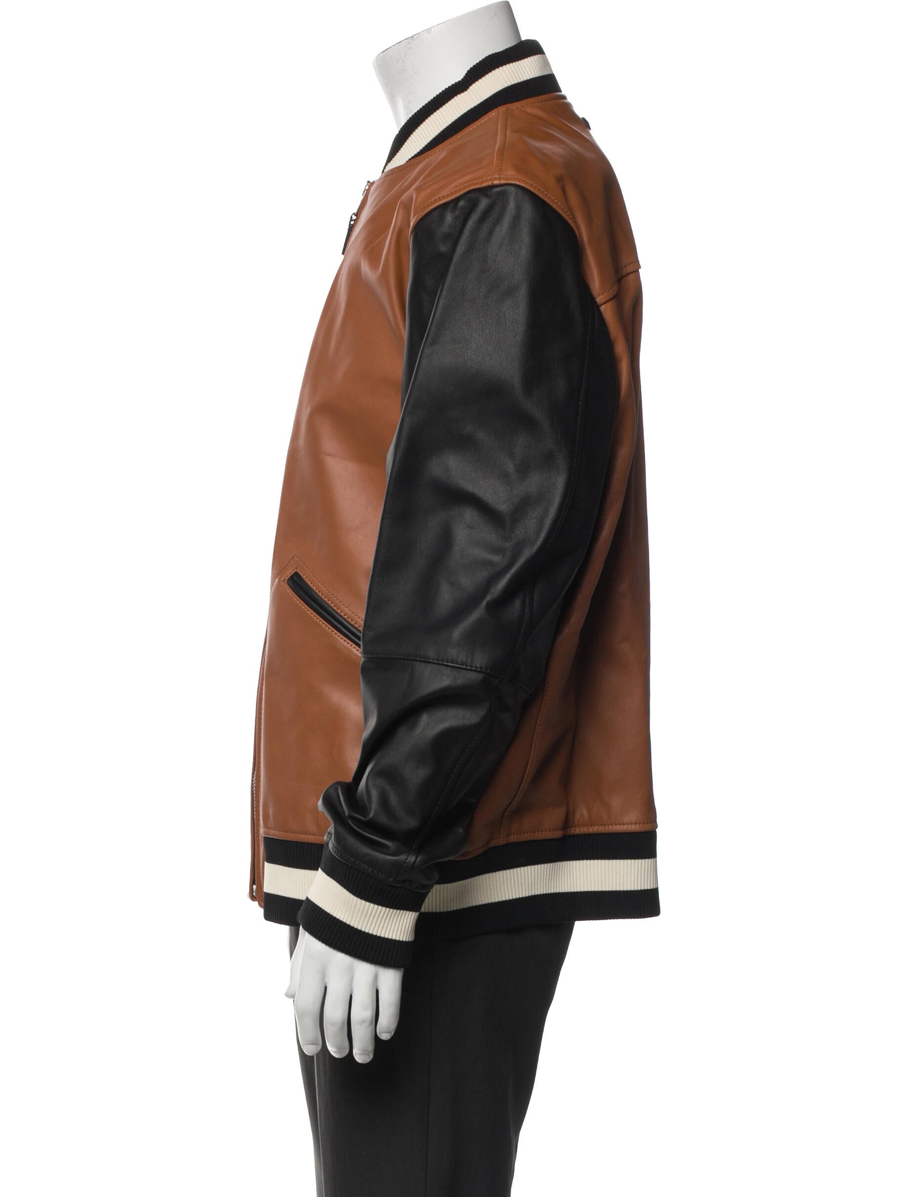 Coach Leather Striped Bomber Jacket