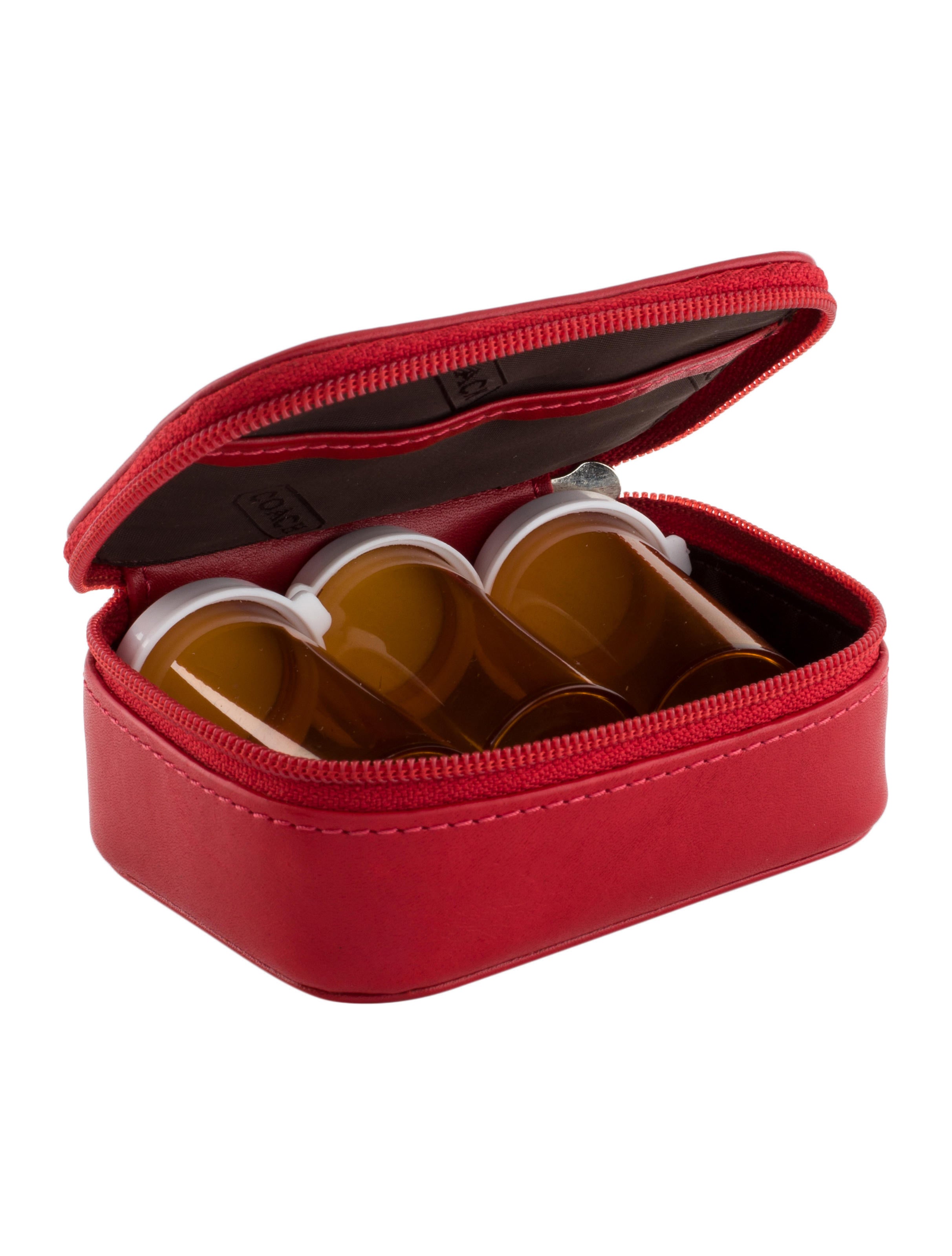 Coach Leather Triple Pill Box Case Red Decorative Accents, Decor