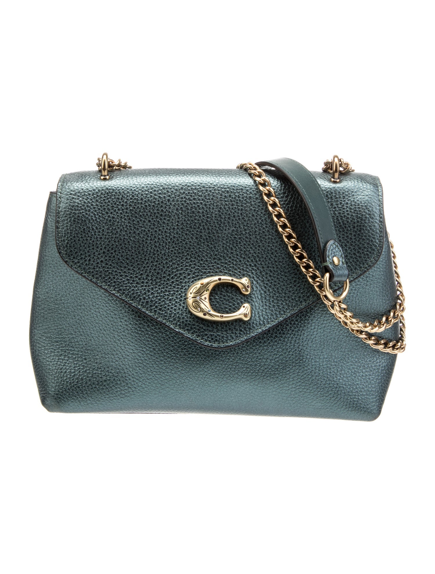 Coach Flap Top Leather Shoulder Bag Green Shoulder Bags, Handbags