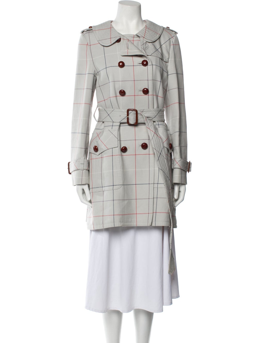 Coach Plaid Print Trench Coat Grey Coats, Clothing CCH57727 The