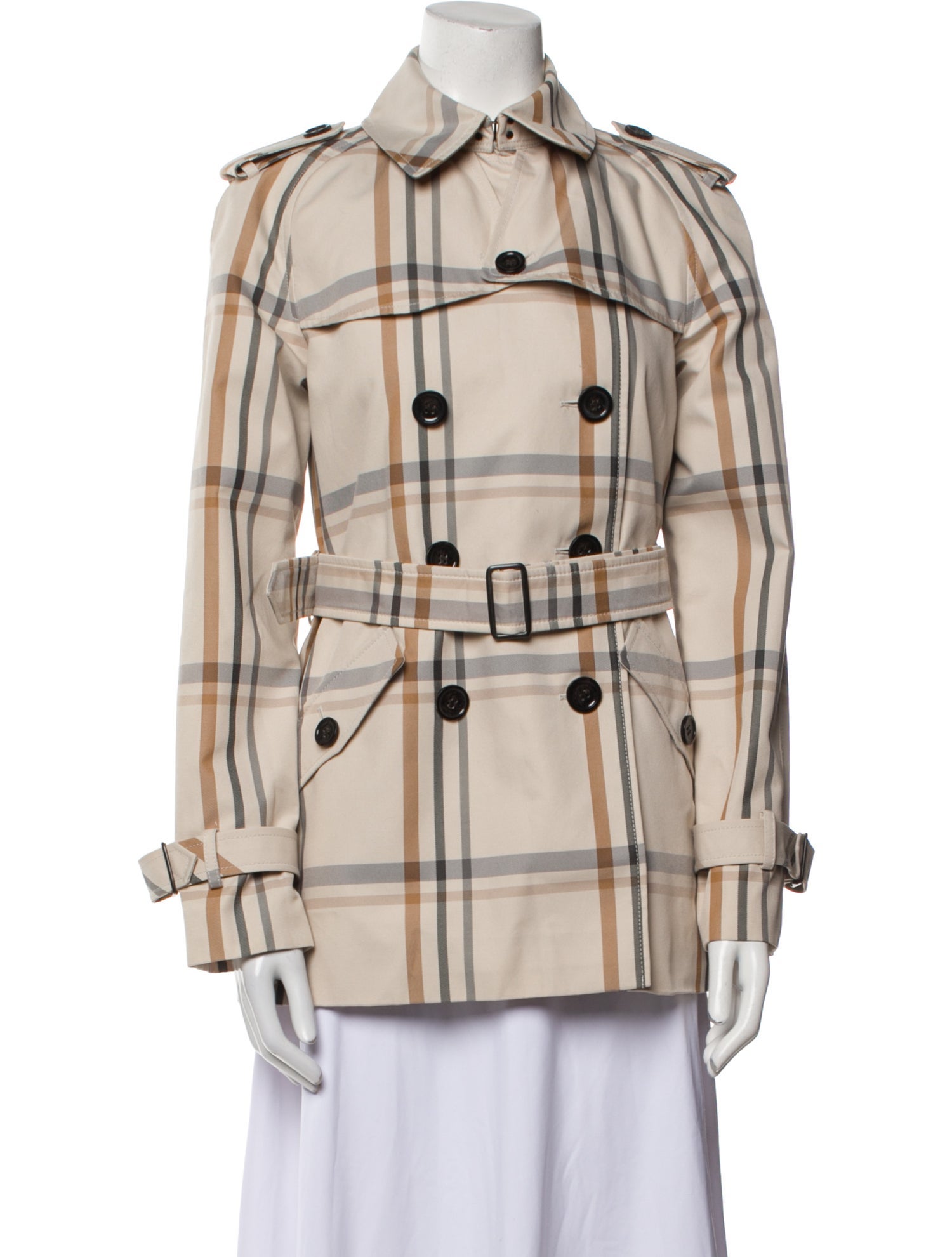 Coach Plaid Print Trench Coat