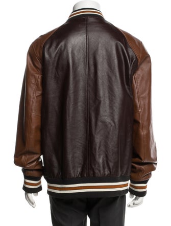 Coach Lamb Leather Striped Bomber Jacket