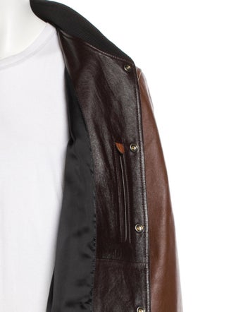 Coach Lamb Leather Striped Bomber Jacket