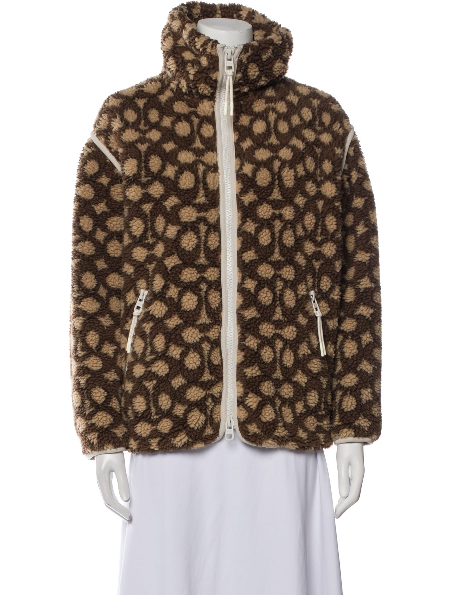 Coach Faux Shearling Polka Dot Print Faux Fur Jacket