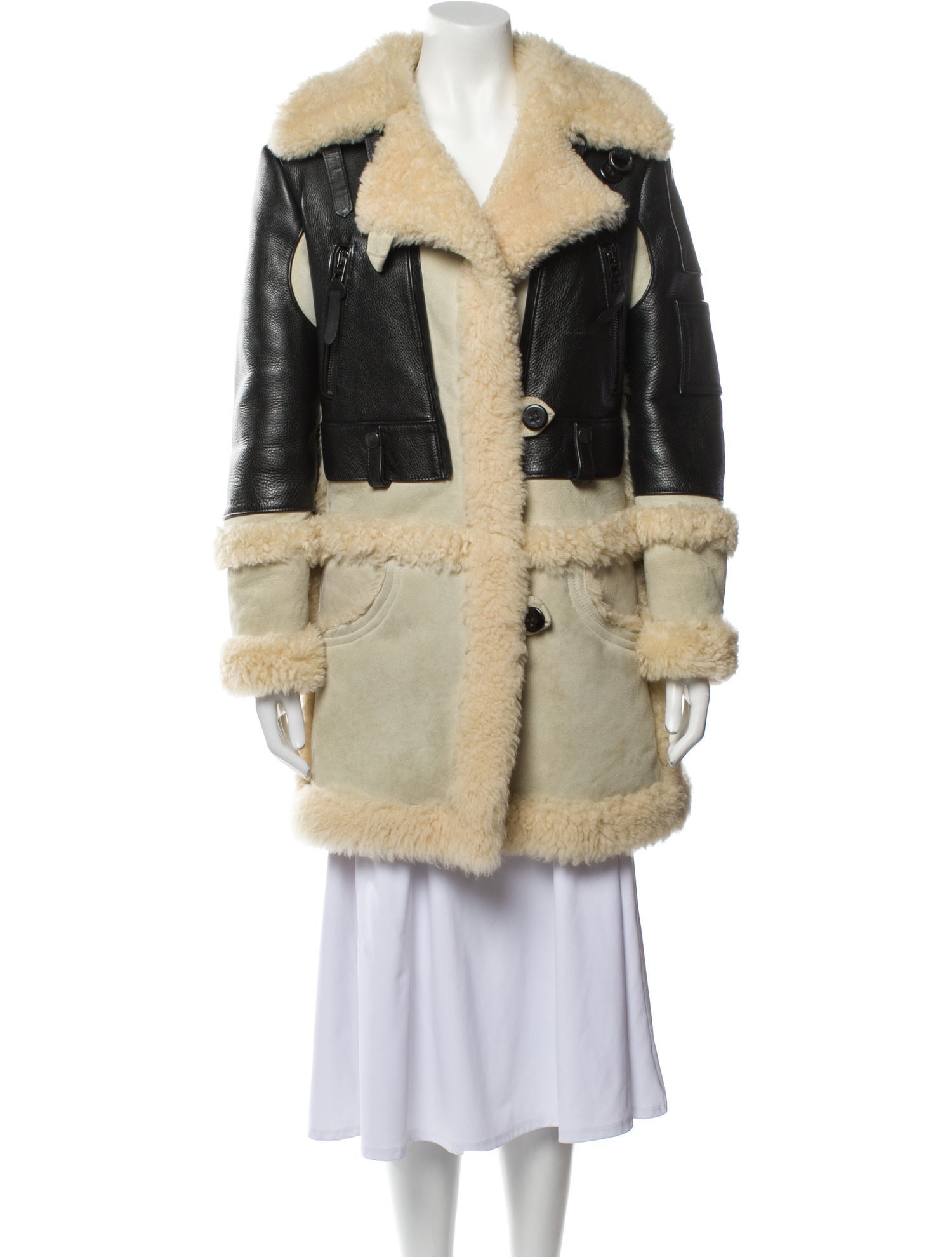 Coach Shearling Colorblock Pattern Fur Coat