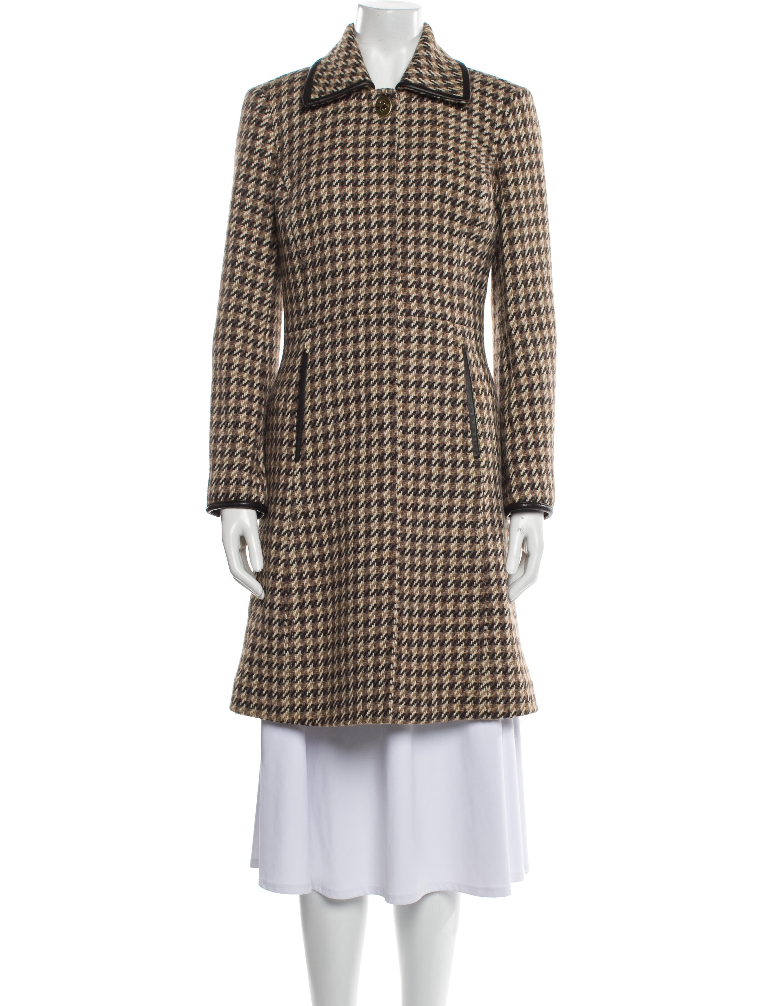Coach Wool Houndstooth Print Coat