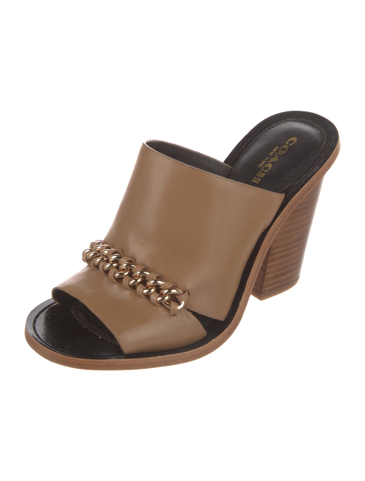 Coach Leather Chain-Link Accents Slides