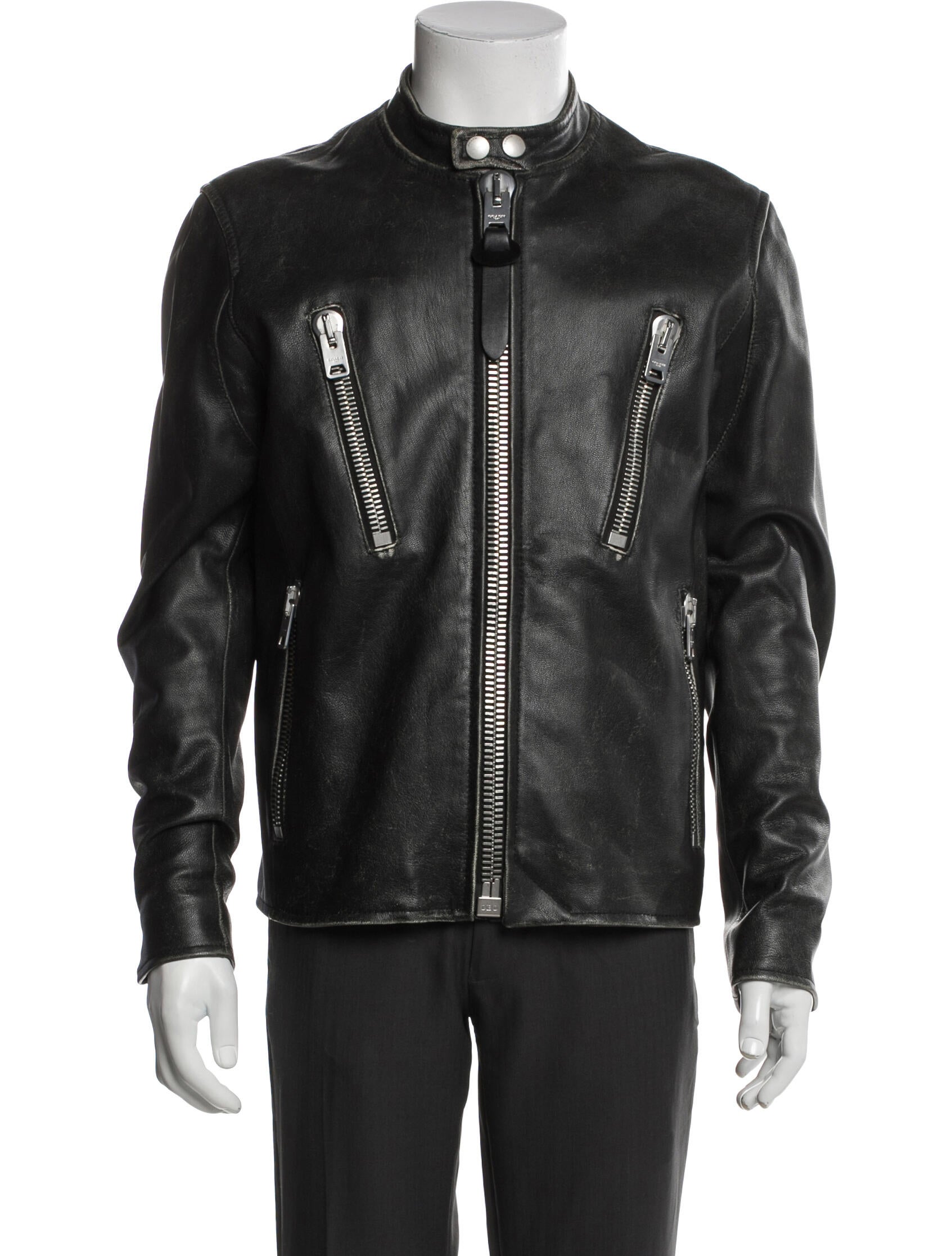 Coach Leather Graphic Print Moto Jacket
