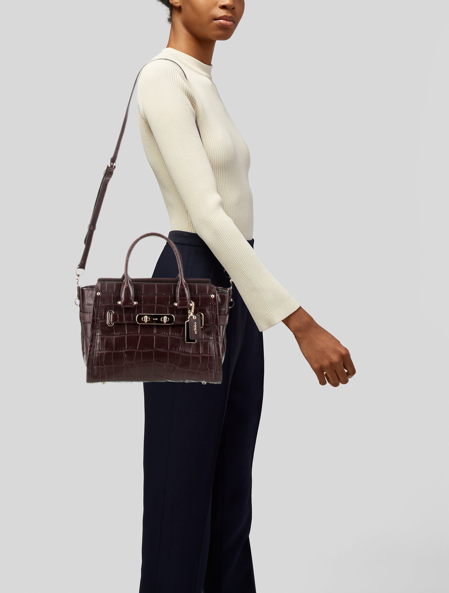 Coach Embossed Leather Top Handle Bag