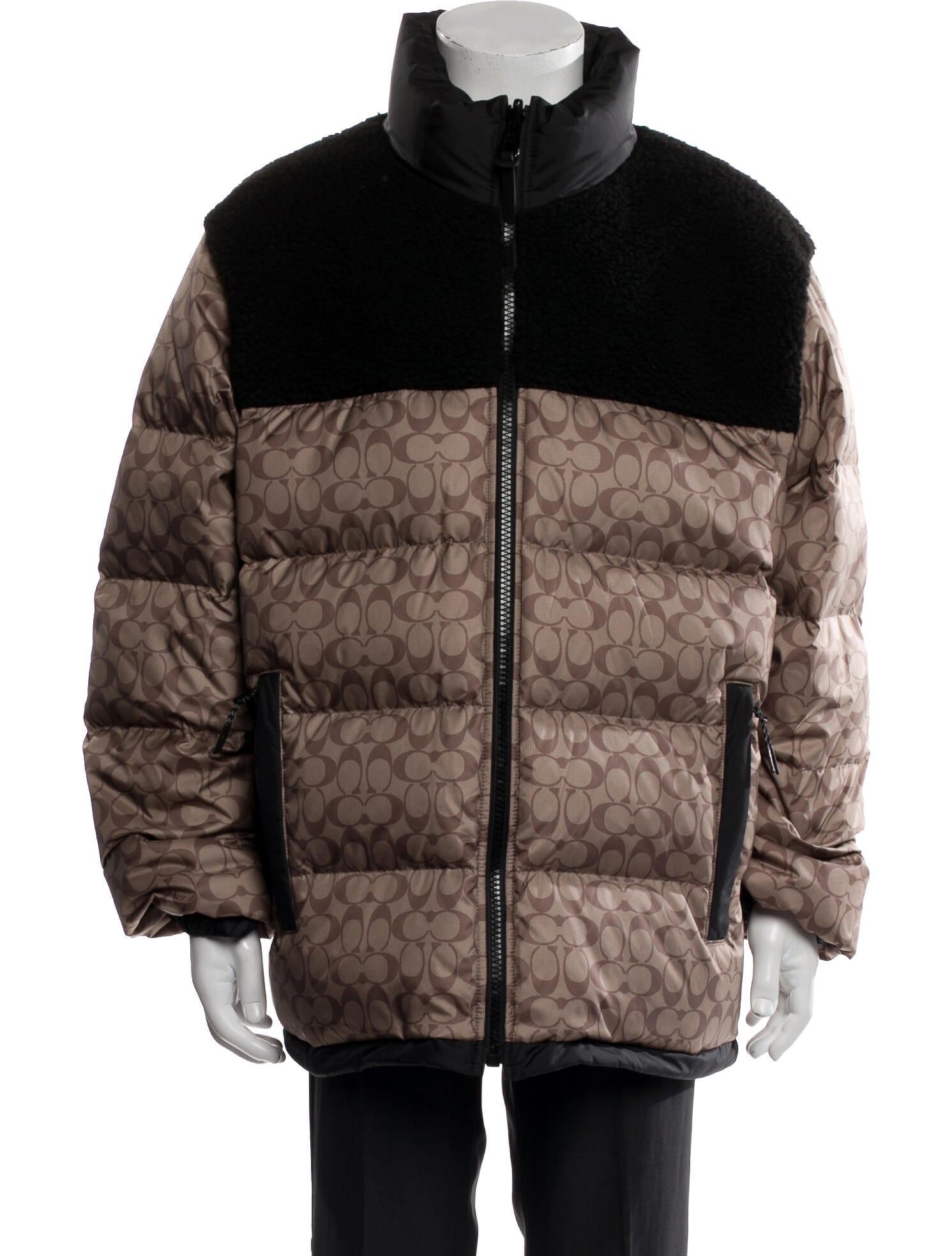 Coach Colorblock Pattern Puffer Coat