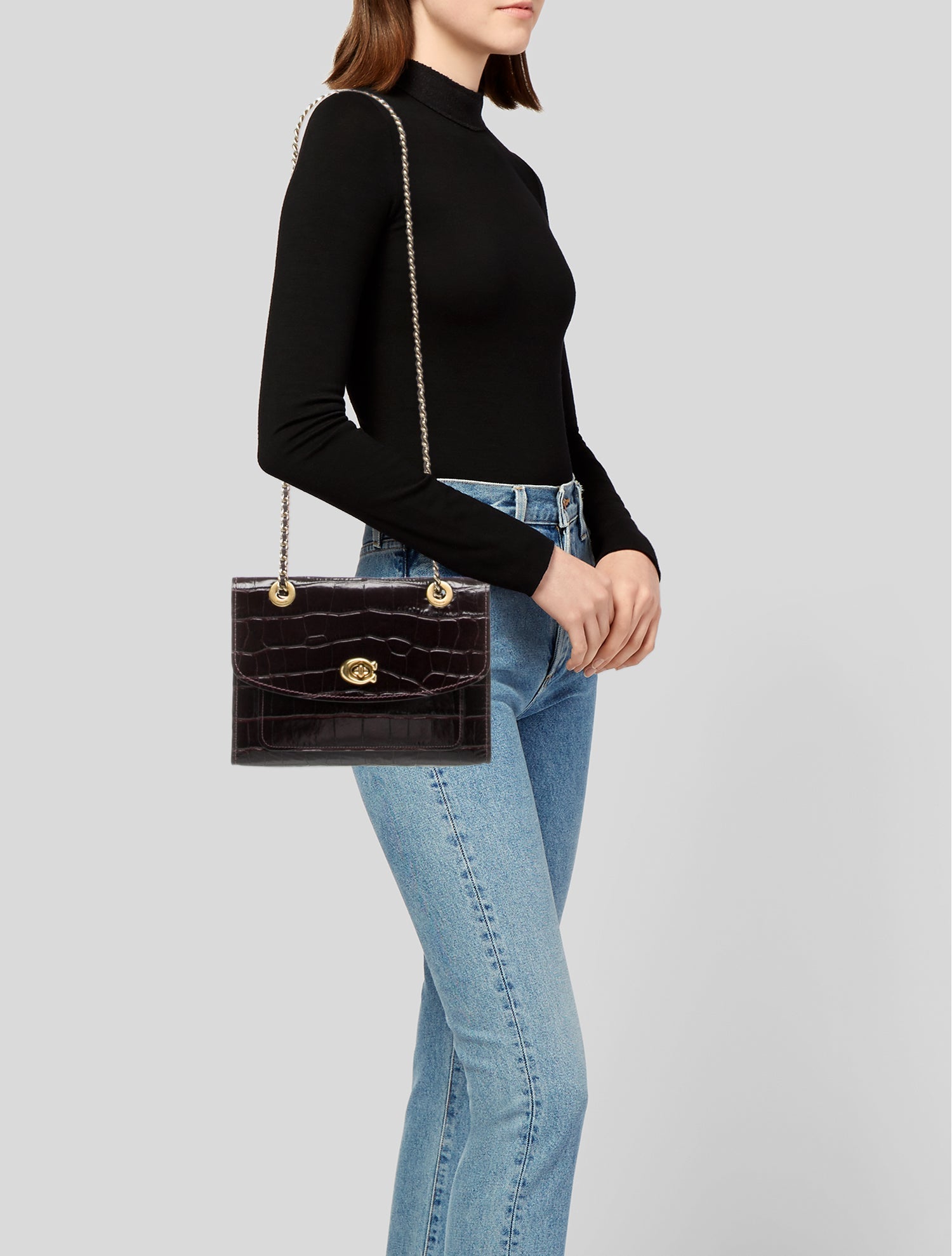 Coach Embossed Leather Shoulder Bag