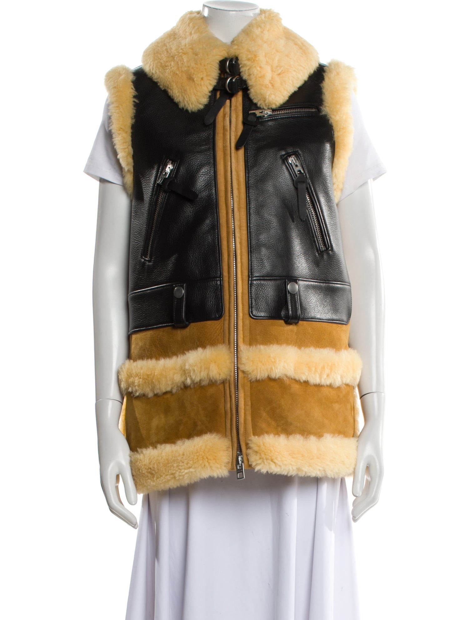 Coach Shearling Colorblock Pattern Fur Jacket w/ Tags