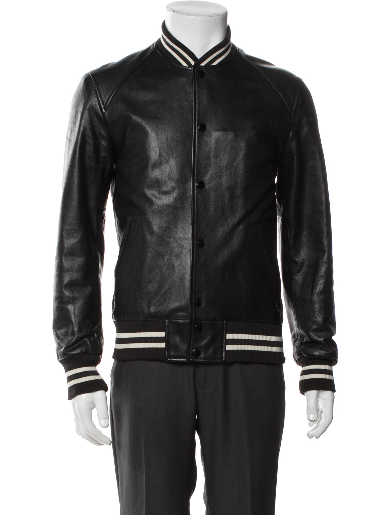 Coach Lamb Leather Striped Bomber Jacket